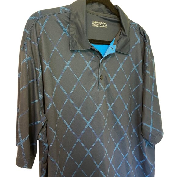 Nike Golf FitDry Polo Shirt XL Blue Diamond Print Dri-FIT Style - Picture 2 of 5